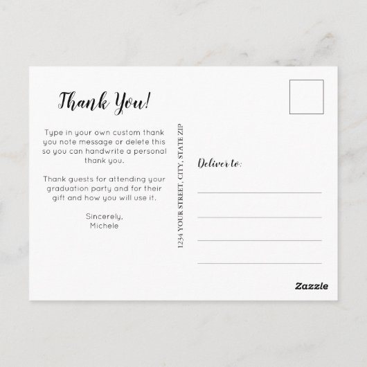 Eenvoudig Foto Afstuderen White Script Hartelijk d Briefkaart (Achterkant)