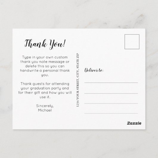 Eenvoudig Foto Afstuderen White Script Hartelijk d Briefkaart (Achterkant)