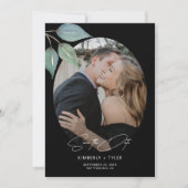 Eenvoudig foto elegant script zwarte bruiloft save the date (Voorkant)