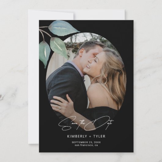 Eenvoudig foto elegant script zwarte bruiloft save the date (Voorkant)