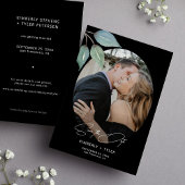 Eenvoudig foto elegant script zwarte bruiloft save the date