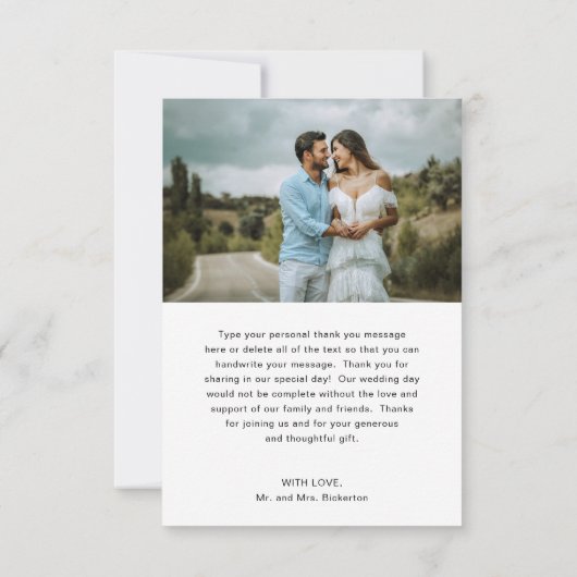 Eenvoudig foto-hart Minimalistisch script bruiloft Bedankkaart (Achterkant)