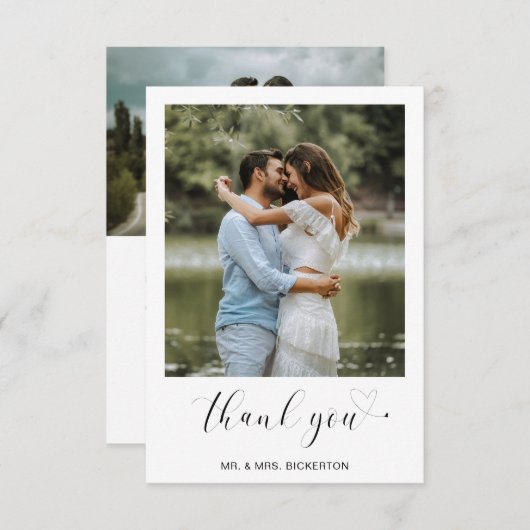 Eenvoudig foto-hart Minimalistisch script bruiloft Bedankkaart (Voorkant / Achterkant)