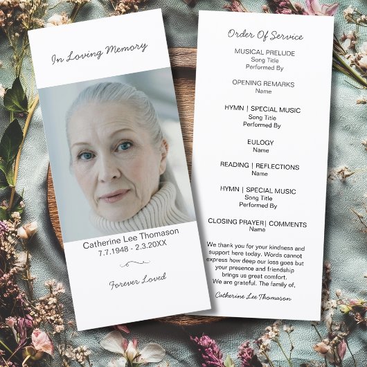 Eenvoudig Foto Rouwkaart Funeral Flat Program ter  Programmakaart