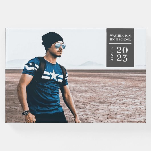 Eenvoudig foto tabblad Afstuderen grijs gastenboek (Voorkant)