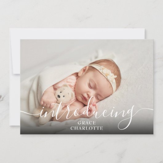 Eenvoudig Fotobestand met Roze Meisjesgeboorte Aankondiging (Voorkant)