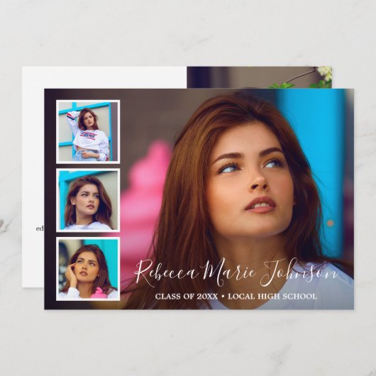 Eenvoudig fotocollage Modern-Afstuderen Aankondiging (Voorkant / Achterkant)