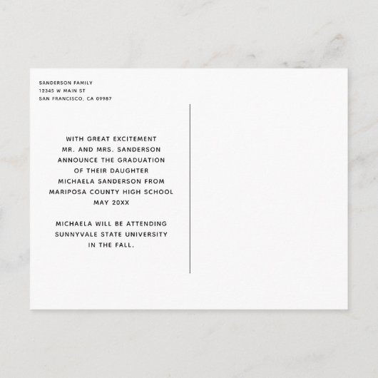 Eenvoudig fotocollage Modern-Afstuderen Aankondigingskaart (Achterkant)