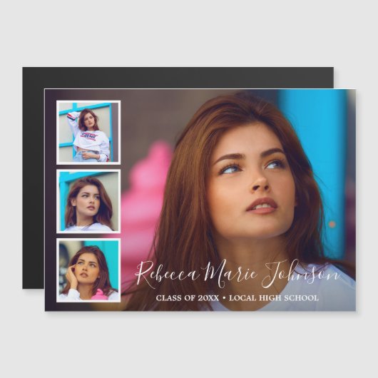 Eenvoudig fotocollage Modern-Afstuderen Magnetische Uitnodiging (Voorkant / Achterkant)