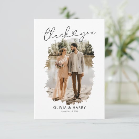 Eenvoudig fotohuwelijk bedankkaart (Staand voorkant)
