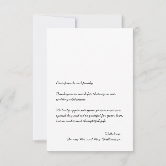 Eenvoudig fotohuwelijk bedankkaart (Achterkant)
