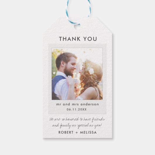 Eenvoudig fotohuwelijk Bedankt voor je plezier Cadeaulabel (Achterkant)