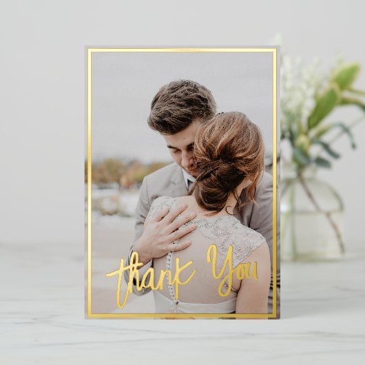 Eenvoudig fotohuwelijk Dank je Folie feestdag Kaar Folie Feestdagenkaart (Staand Voorkant)