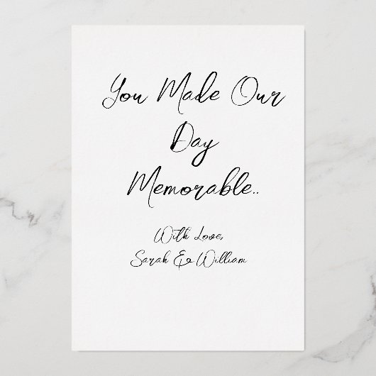 Eenvoudig fotohuwelijk Dank je Folie feestdag Kaar Folie Feestdagenkaart (Achterkant)