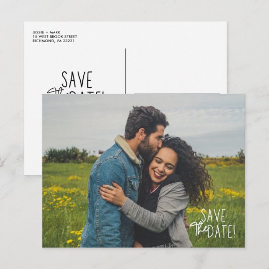 Eenvoudig fotohuwelijk sparen de datum aankondigingskaart (Voorkant / Achterkant)