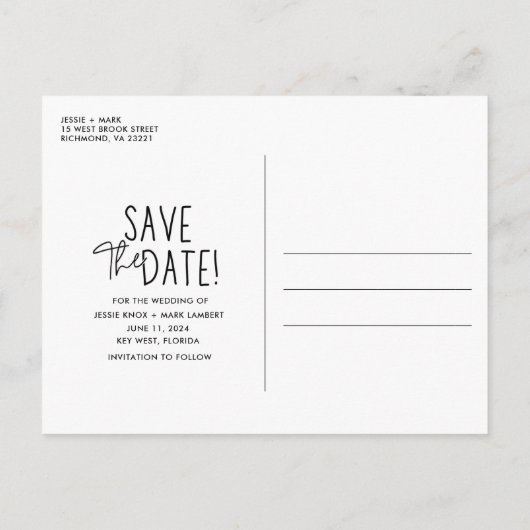 Eenvoudig fotohuwelijk sparen de datum aankondigingskaart (Achterkant)