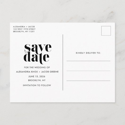 Eenvoudig fotohuwelijk sparen de datum aankondigingskaart (Achterkant)