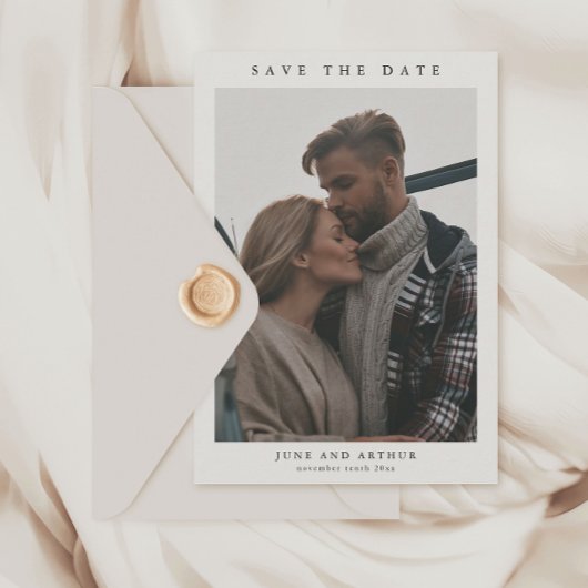 Eenvoudig fotohuwelijk sparen de datum kaart