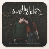 Eenvoudig fotohuwelijk sparen de datum kartonnen onderzetters (Voorkant)