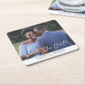 Eenvoudig fotohuwelijk sparen de datum kartonnen onderzetters (Schuin)