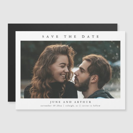 Eenvoudig fotohuwelijk sparen de datum magnetische uitnodiging (Voorkant / Achterkant)