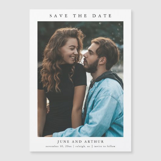 Eenvoudig fotohuwelijk sparen de datum magnetische uitnodiging (Voorkant)