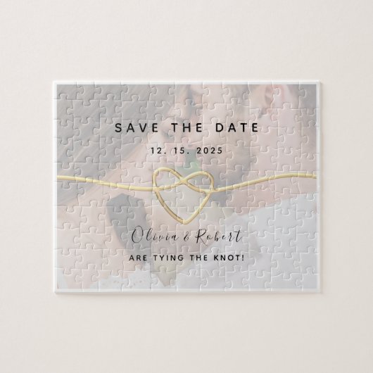Eenvoudig fotohuwelijk sparen de Datum Uitnodiging Legpuzzel (Horizontaal)