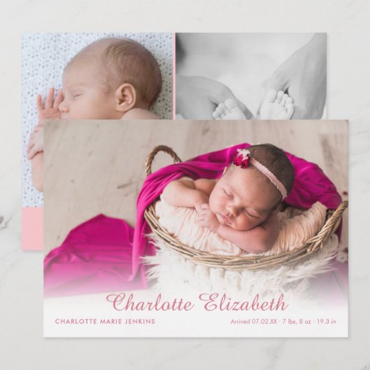 Eenvoudig foto's publiceren Baby Girl-script Aankondiging (Voorkant / Achterkant)