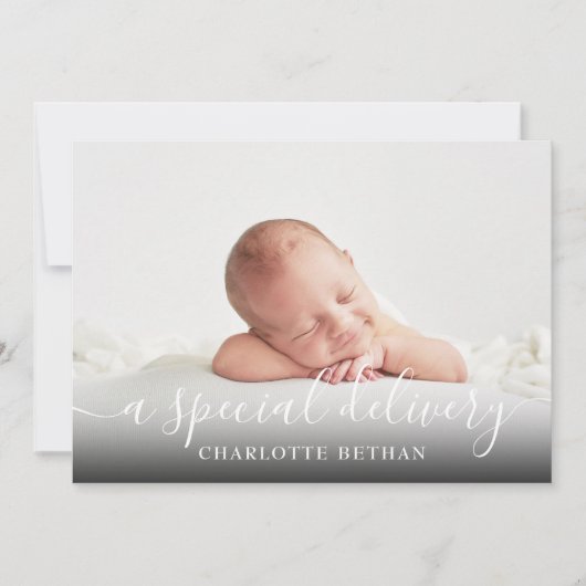 Eenvoudig fotoscript Baby Girl Pink Birth Aankondiging (Voorkant)