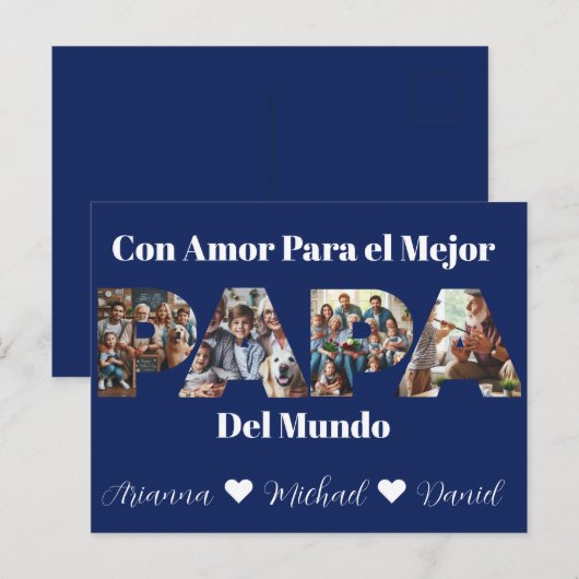 Eenvoudig fotoscript beste papa ooit Spaans Briefkaart (Voorkant / Achterkant)