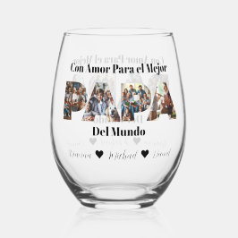 Eenvoudig fotoscript beste papa ooit Spaans Wijnglas Zonder Voet