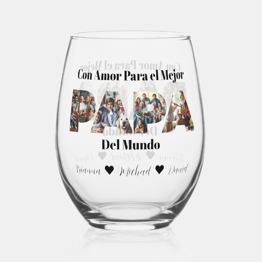 Eenvoudig fotoscript beste papa ooit Spaans Wijnglas Zonder Voet (Voorkant)