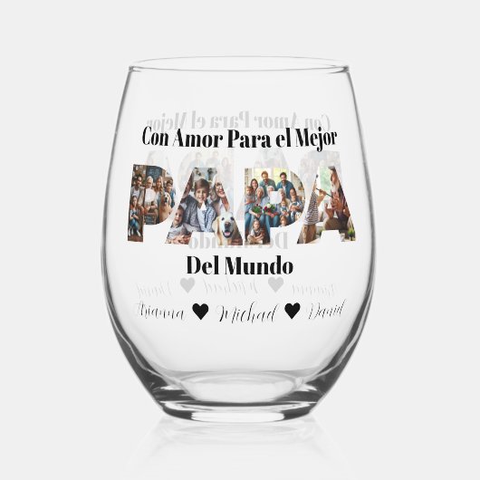 Eenvoudig fotoscript beste papa ooit Spaans Wijnglas Zonder Voet (Achterkant)