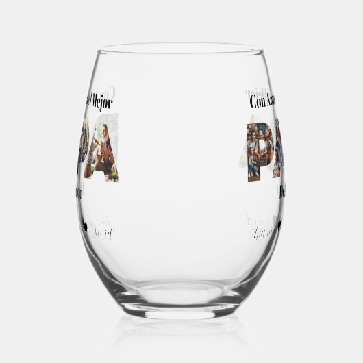 Eenvoudig fotoscript beste papa ooit Spaans Wijnglas Zonder Voet (Links)