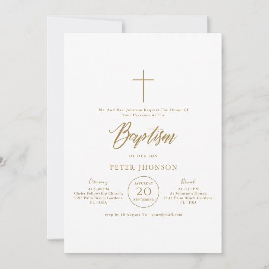 Eenvoudig fotoscript Goud Geslacht Neutraal Doopse Kaart (Voorkant)