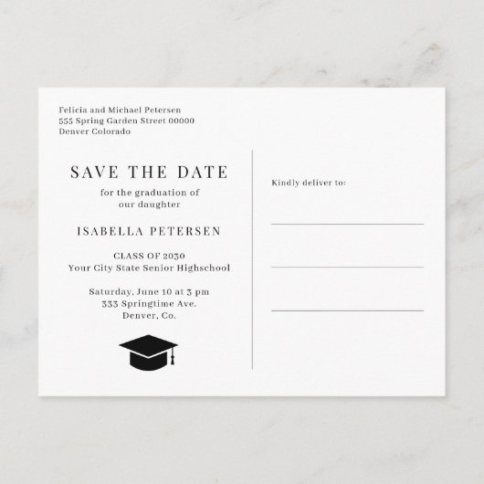 Eenvoudig fotoscript middelbare school afstuderen aankondigingskaart (Achterkant)