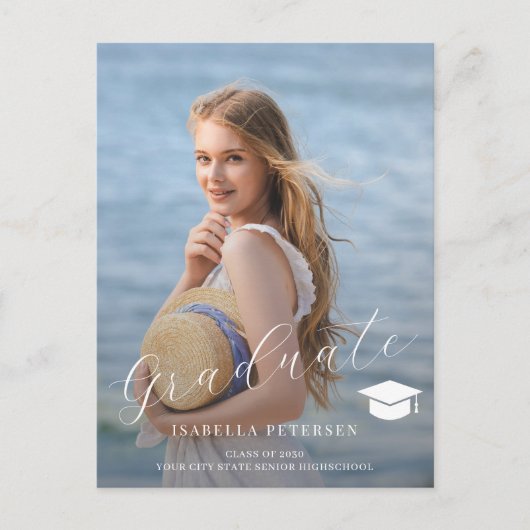 Eenvoudig fotoscript middelbare school afstuderen aankondigingskaart (Voorkant)