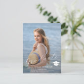 Eenvoudig fotoscript middelbare school afstuderen aankondigingskaart (Staand voorkant)