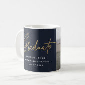 Eenvoudig fotoscript Navy en Gold Afstuderen Koffiemok (Voorkant links)