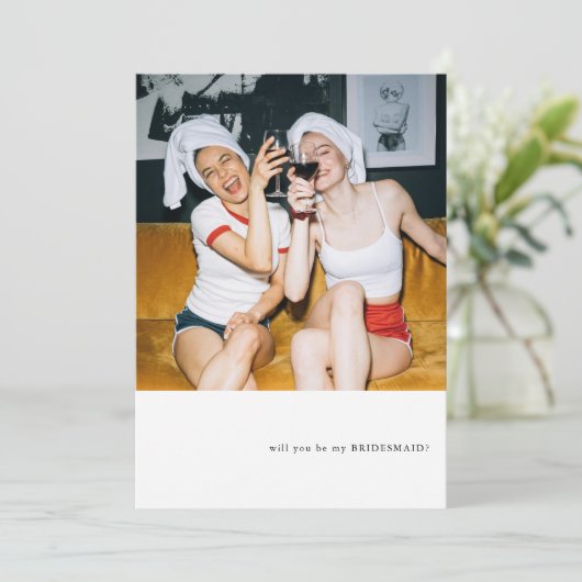 Eenvoudig fotothema bruidsmeisje voorstel kaart (Staand voorkant)