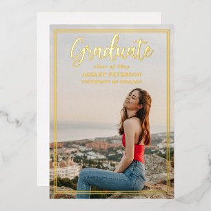 Eenvoudig frame goud script foto afstuderen folie uitnodiging