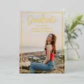 Eenvoudig frame goud script foto afstuderen folie uitnodiging (Staand Voorkant)