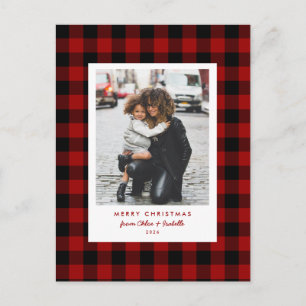 Eenvoudig frame rood buffelplaid kerstfoto briefkaart