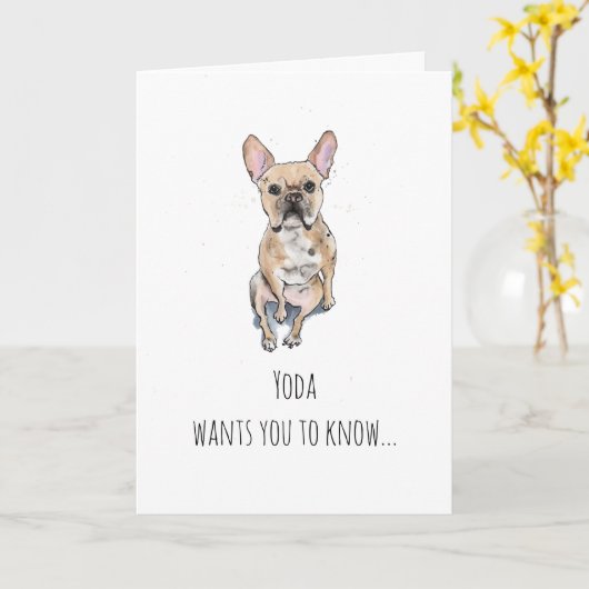 Eenvoudig Frans, Fawn Frans Bulldog Moederdag Kaart (Gele Bloem)