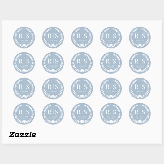 Eenvoudig Frosted Blue-monogram Ronde Sticker (Vel)