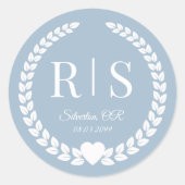Eenvoudig Frosted Blue-monogram Ronde Sticker (Voorkant)