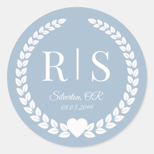 Eenvoudig Frosted Blue-monogram Ronde Sticker (Voorkant)