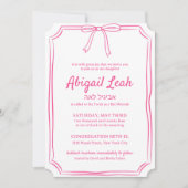 Eenvoudig Fun Girly Bow Design Hot Pink Bat Mitswa Kaart (Voorkant)