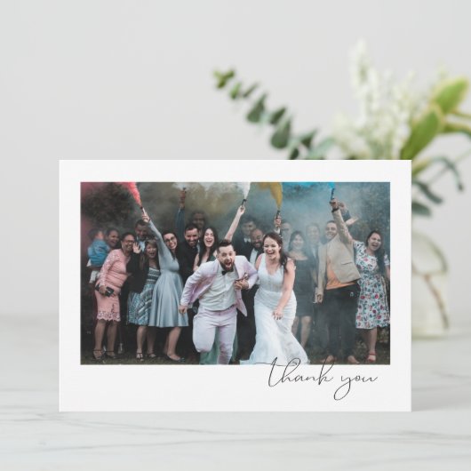 Eenvoudig Fun Script Font Guest Photo Wedding Bedankkaart (Staand voorkant)