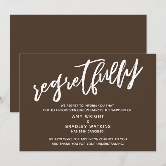 Eenvoudig geannuleerd bruiloft Rich Brown-kaart Kaart (Voorkant / Achterkant)